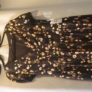 Kensie gold/black flower chiffon maxi